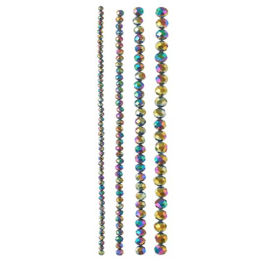 12 Packs: 4 ct. (48 total) Black Aurora Borealis Faceted Glass Rondelle Bead Strands by Bead Landing™
